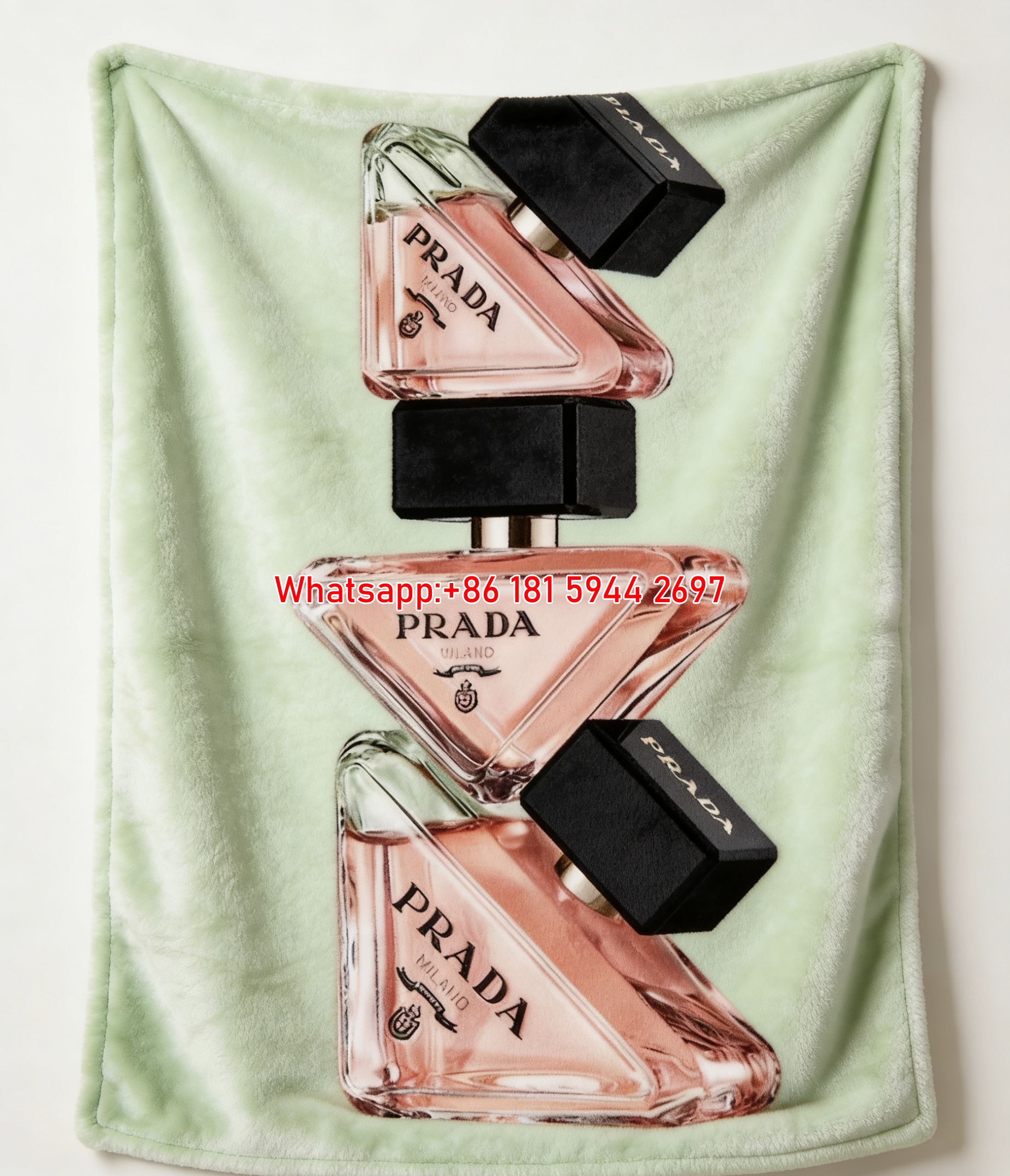 Prada Paradoxe Perfume Bottle Print Pink Green Fleece Sofa Throw Blanket IMG_2701